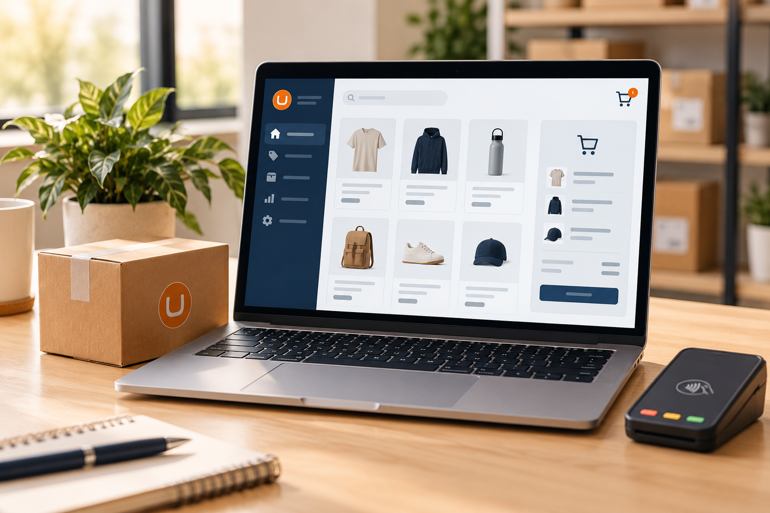 Umbraco ecommerce dashboard with products, parcel and card payment terminal