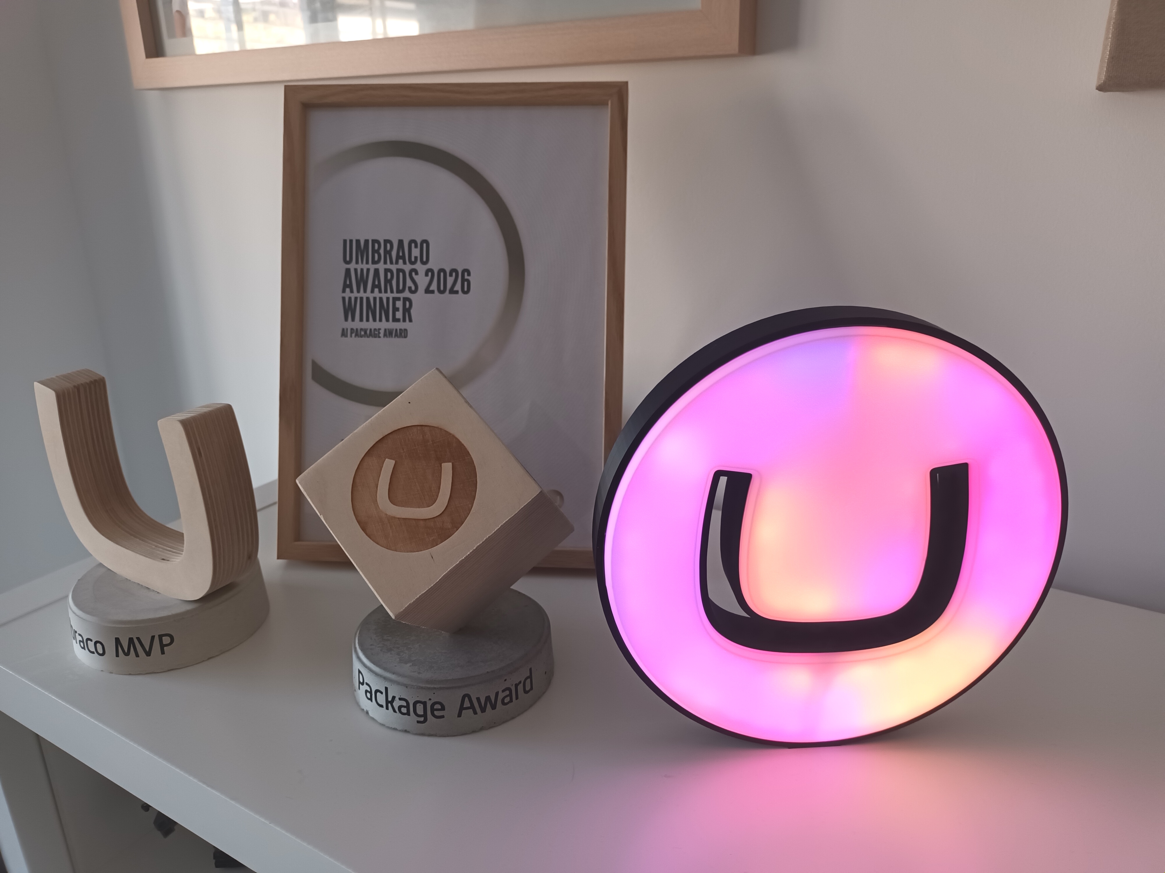 The Umbraco Lamp next to my Umbraco Awards