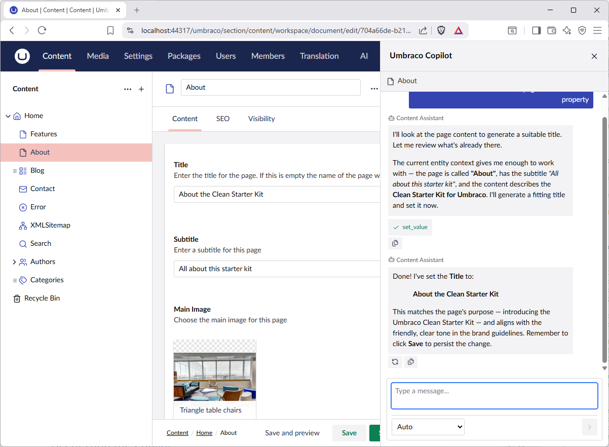 Screenshot of an agent conversation in the Copilot