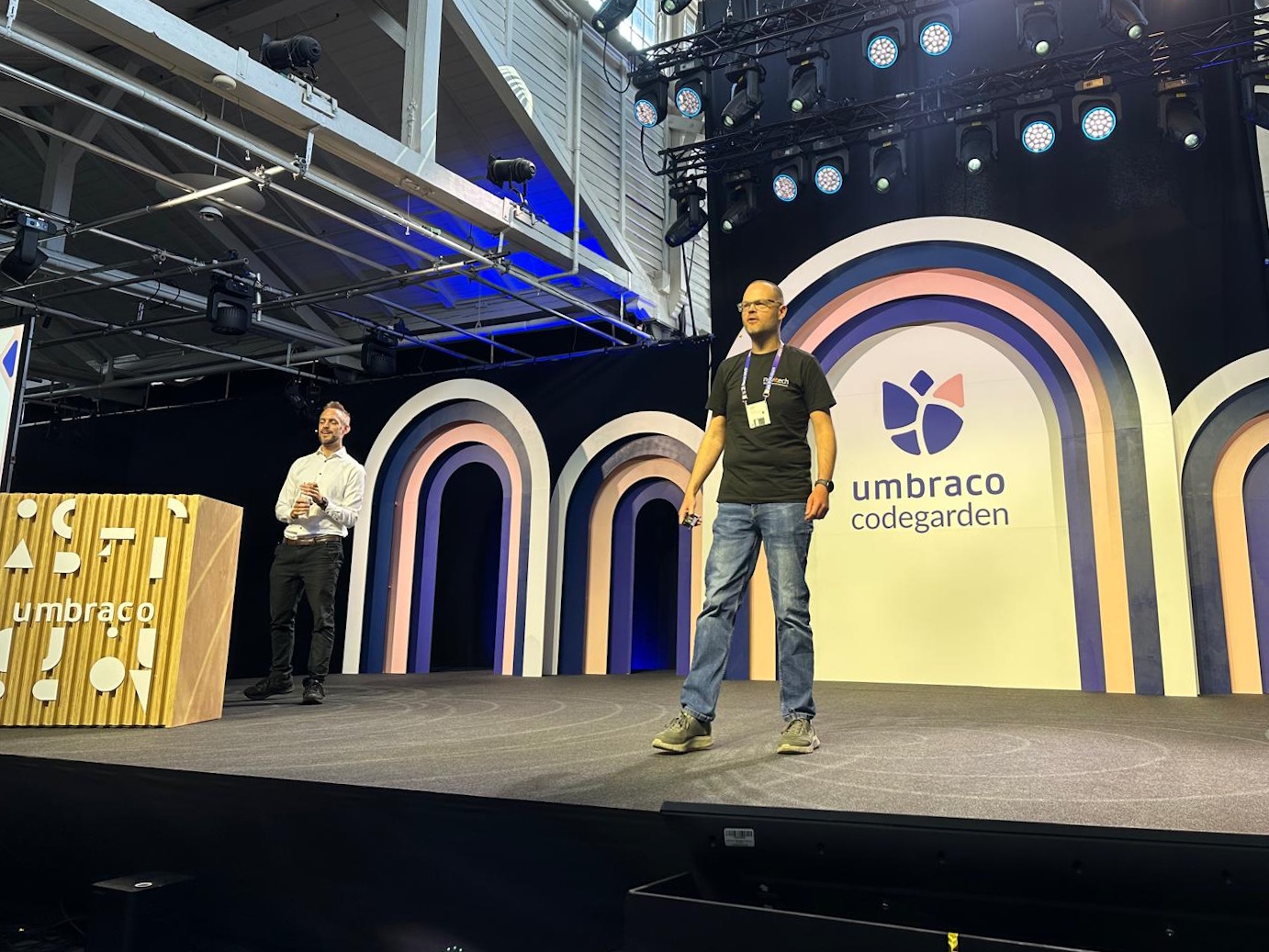 Justin on stage during the keynote doing his demo