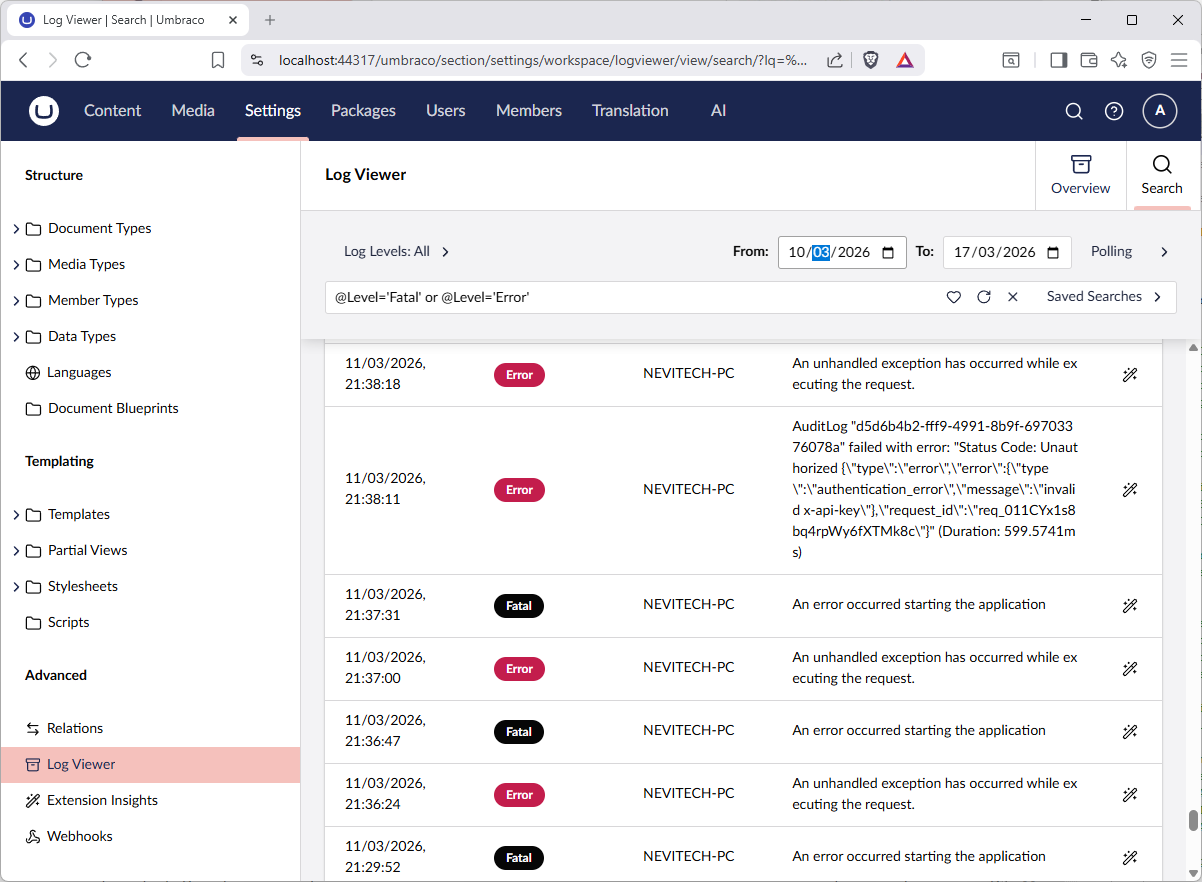 Screenshot of the log viewer with AI analysis buttons
